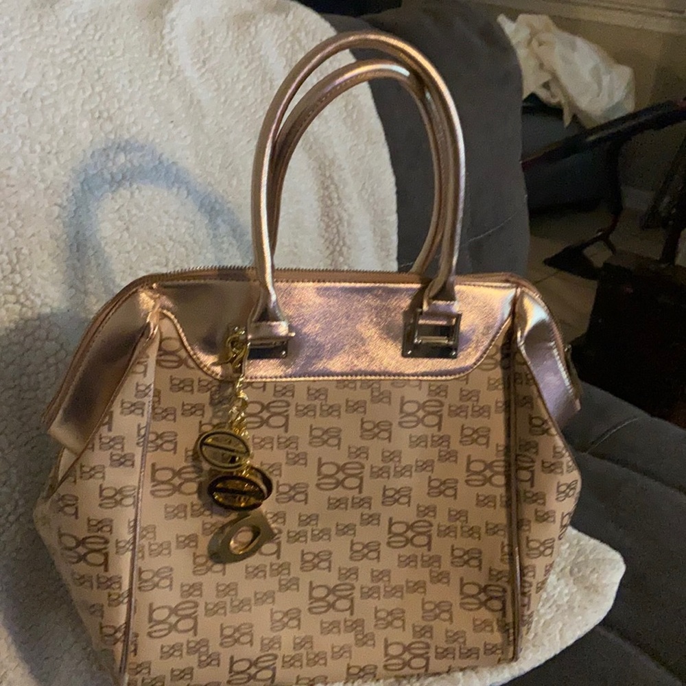 Rose Gold accented Bebe tote bag with keychain